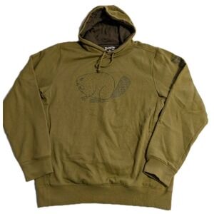 Duluth Trading Co Hoodie Mens M Relaxed Fit Olive Green Beaver Graphic Pullover